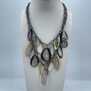Teardrop Layered Statement Necklace 17” Adjustable Mixed Metal